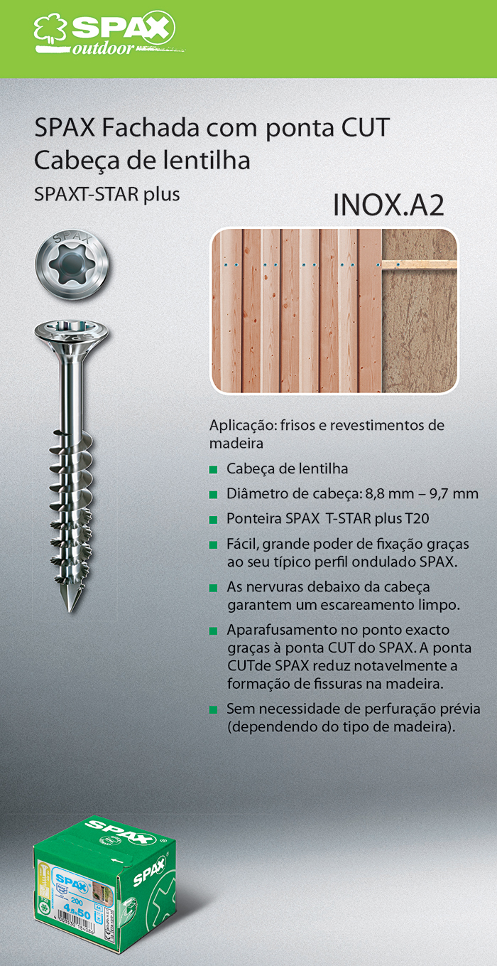 Batista Gomes - SPAX Fachada com ponta CUT - Cabe�a de lentilha - SPAX T-STAR plus